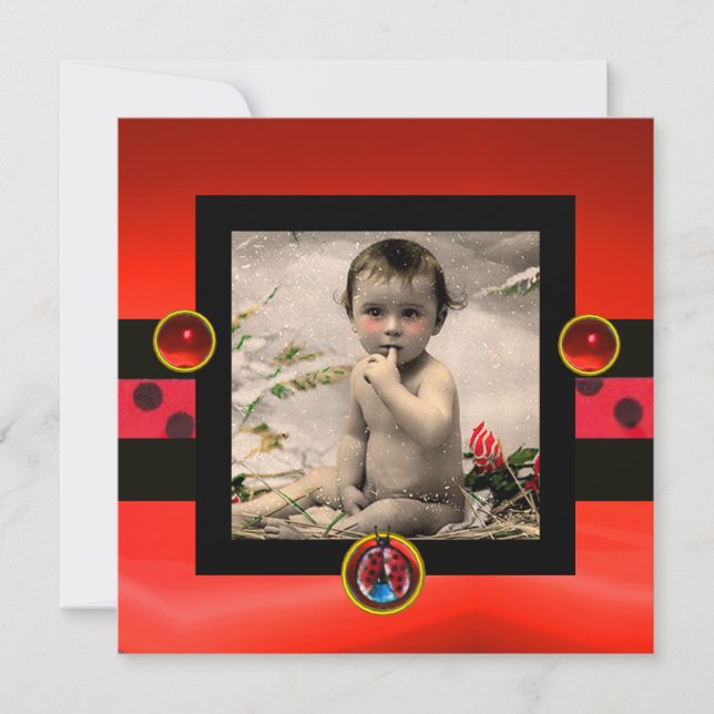 RED BLACK WHITE LADYBUG Monogram Photo Template (Front)