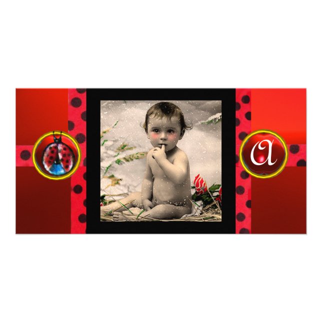 RED BLACK WHITE LADYBUG MONOGRAM PHOTO TEMPLATE (Front)