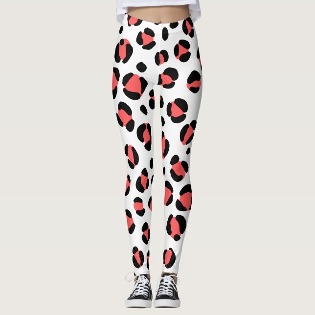 Red Black White Leopard Animal Print Leggings (Front)