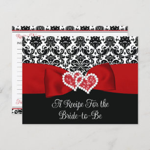 Red, Black, White Love Hearts Bridal Recipe Card