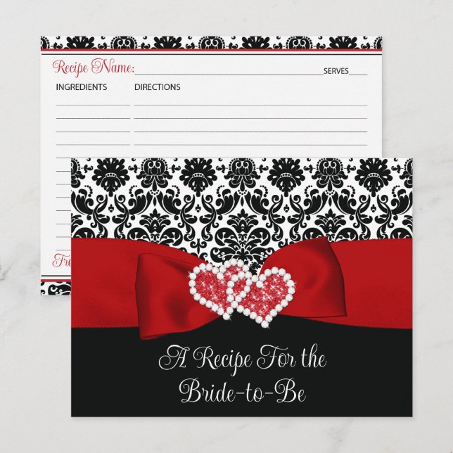 Red, Black, White Love Hearts Bridal Recipe Card (Front/Back)