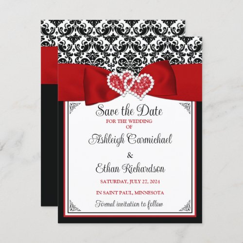 Red Black White Love Hearts Photo Save the Date