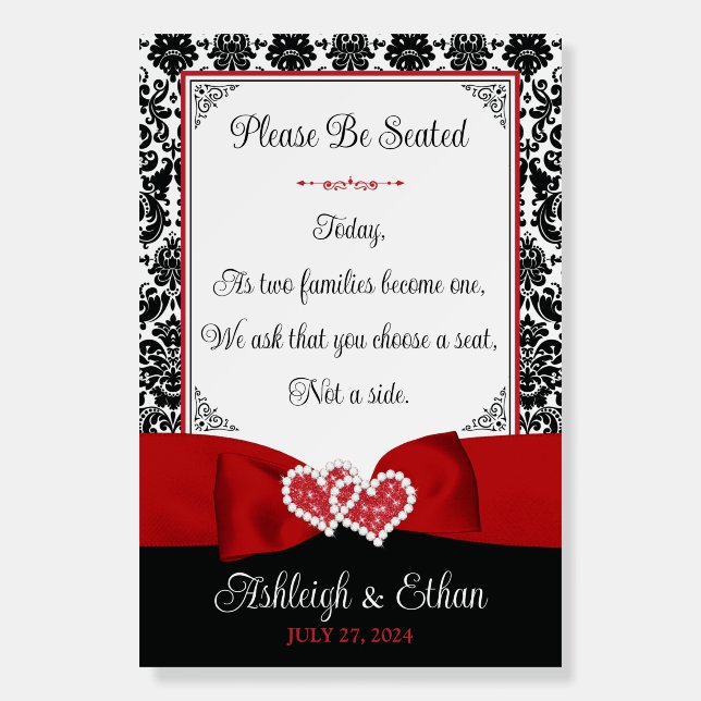 Red, Black, White Love Hearts Wedding Foam Board (Front)