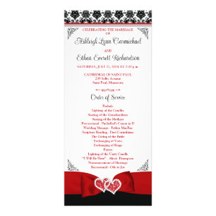 Red, Black, White Love Hearts Wedding Program