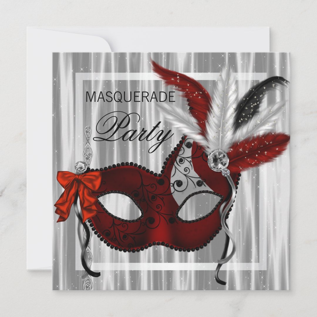 Red Black White Masquerade Party Invitation | Zazzle