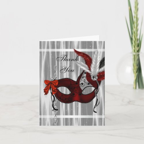 Red Black White Masquerade Party Thank You Cards