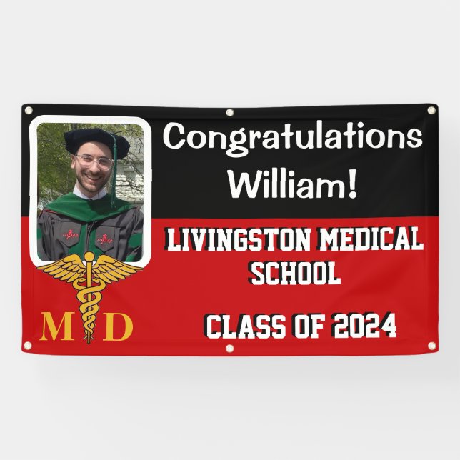 Red, Black, & White Medical School Graduation Banner (Horizontal)