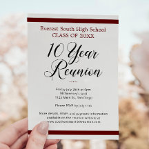 Red Black White Minimalist 10 Year Class Reunion