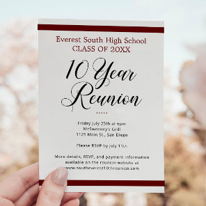 Red Black White Minimalist 10 Year Class Reunion Invitation