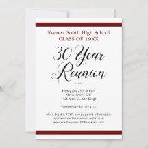 Red Black White Minimalist 30 Year Class Reunion
