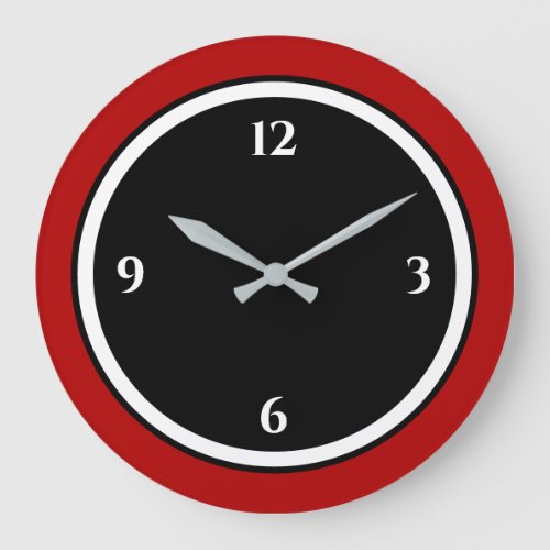 Red Black  White Minimalist Large Clock