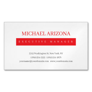 Red Black & White Minimalist Simple Plain Modern Business Card Magnet