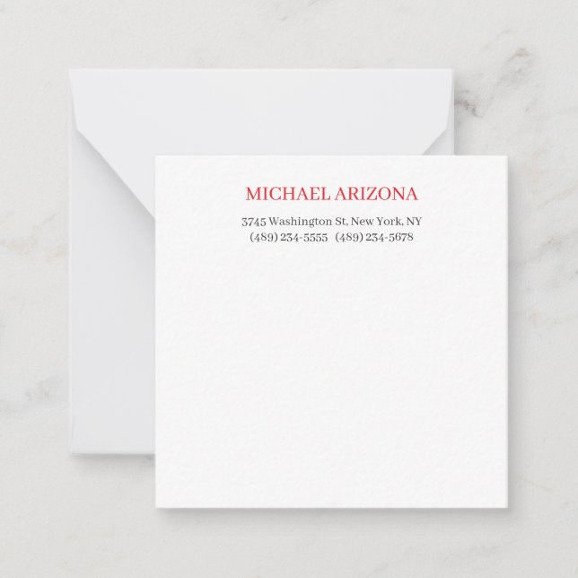 Red Black & White Minimalist Simple Plain Modern Note Card (Front)