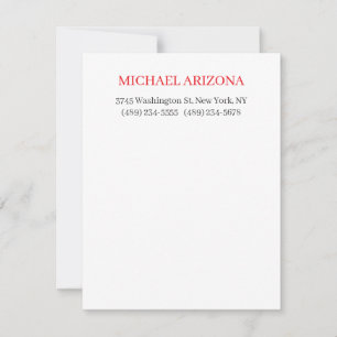 Red Black & White Minimalist Simple Plain Modern Note Card