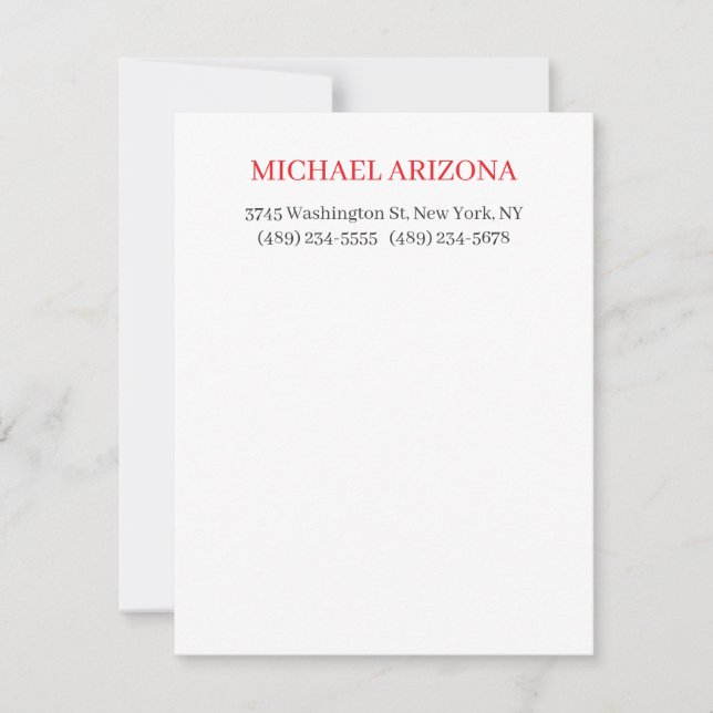 Red Black & White Minimalist Simple Plain Modern Note Card (Front)