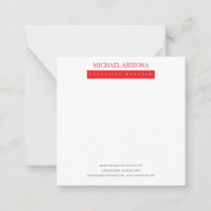 Red Black & White Minimalist Simple Plain Modern Note Card