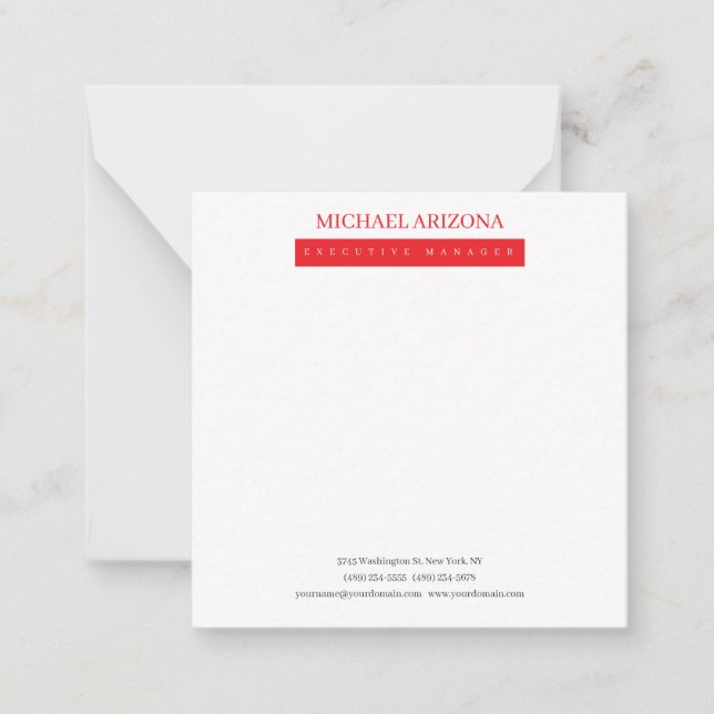 Red Black & White Minimalist Simple Plain Modern Note Card (Front)