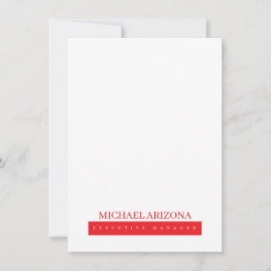 Red Black & White Minimalist Simple Plain Modern Note Card