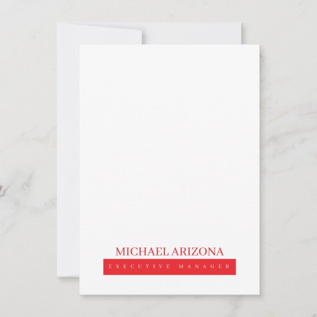 Red Black & White Minimalist Simple Plain Modern Note Card (Front)