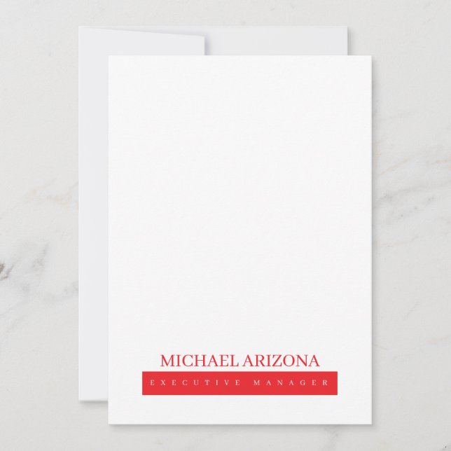 Red Black & White Minimalist Simple Plain Modern Note Card (Front)