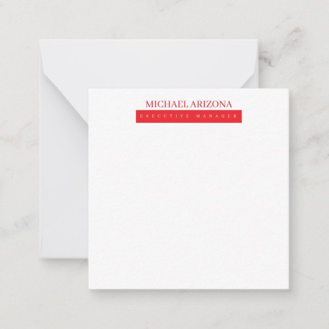 Red Black & White Minimalist Simple Plain Modern Note Card (Front)