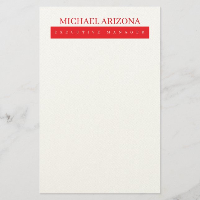 Red Black & White Minimalist Simple Plain Modern Stationery (Front)