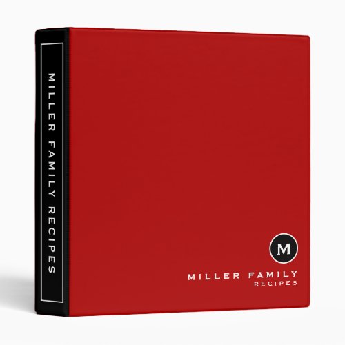 Red Black  White Monogram Initial Family 3 Ring Binder