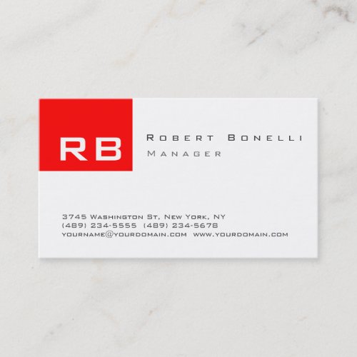 Red Black White Monogram Modern Business Card