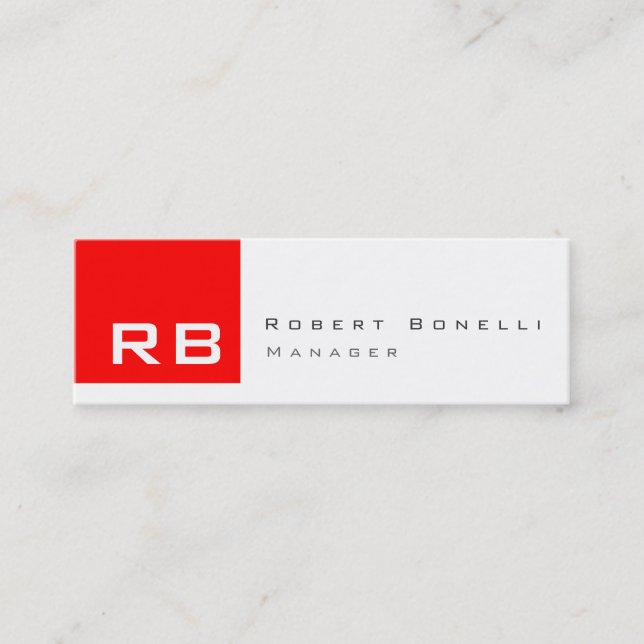 Red Black White Monogram Skinny Business Card (Front)