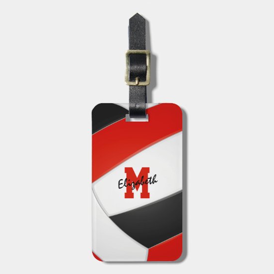 red black white monogrammed volleyball luggage tag