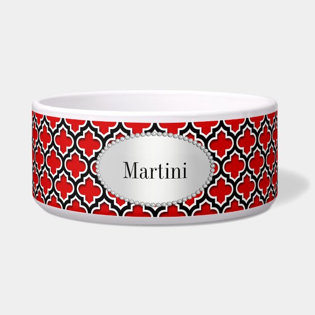 Red Black White Moroccan Quatrefoil Pattern #5DS Bowl (Front)