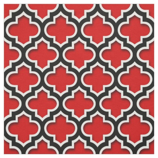 Red Black White Moroccan Quatrefoil Pattern #5DS Fabric