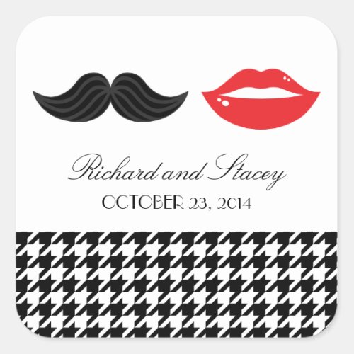 Red Black  White Mustache  Lips Houndstooth Wed Square Sticker