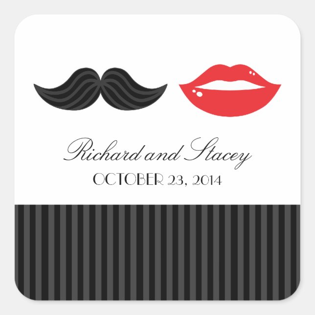 Red, Black & White Mustache & Lips Wedding Seal (Front)
