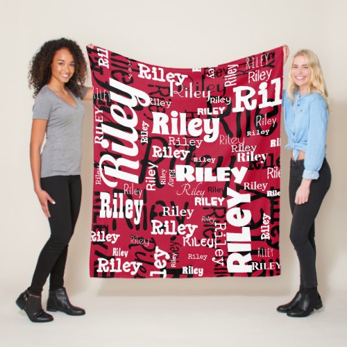 Red Black White Name Repeat Typography Sports Team Fleece Blanket