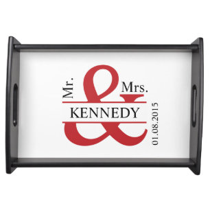Red Black White Newly Weds Custom Monogram Serving Tray