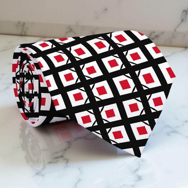 Red Black & White Op Art Geometric Pattern Neck Tie (Creator Uploaded)