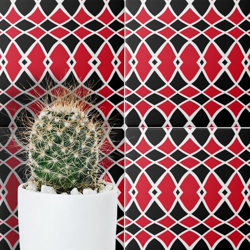 Red Black White Op Art Mosaic Geometric Pattern Ceramic Tile