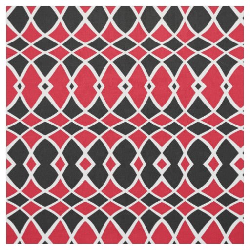 Red Black White Op Art Mosaic Geometric Pattern Fabric