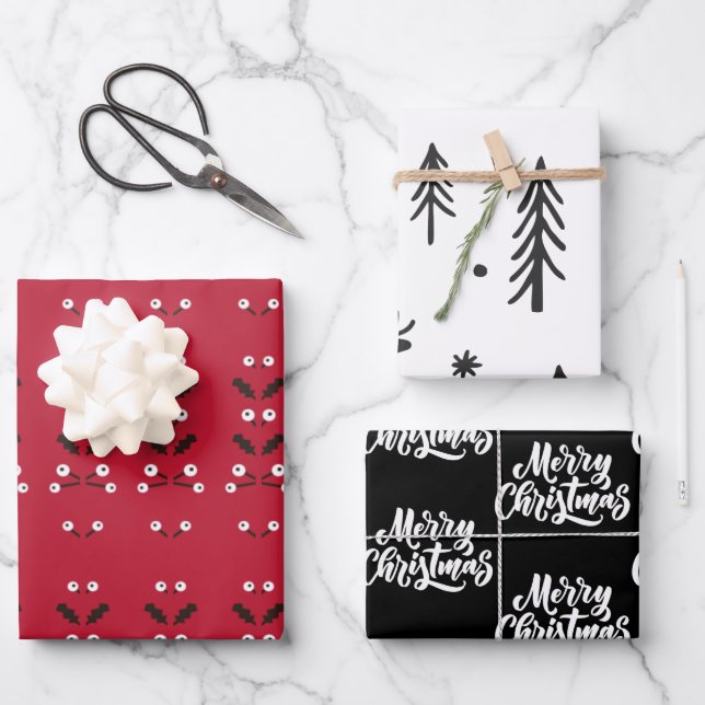  Red Black White Ornaments Illustrations Pattern  Wrapping Paper Sheets (Front)