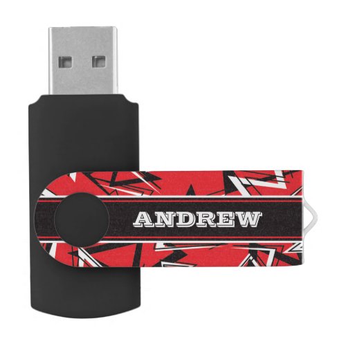 Red Black White Personalized Flash Drive