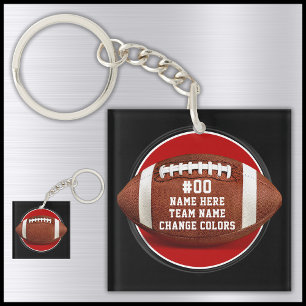 Red, Black, White, Personalized Football Keychains