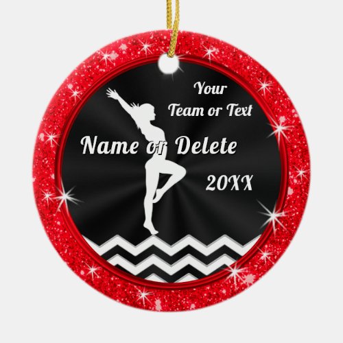 Red Black White Personalized Gymastics Gifts  Ceramic Ornament