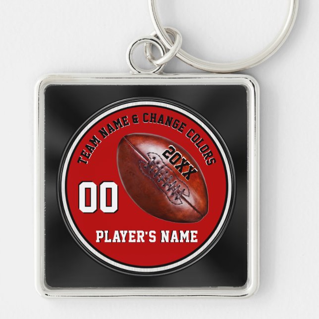 Red Black White Personalized Senior Football Gifts Keychain (Front)