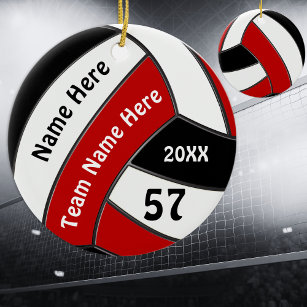 Red Black White Personalized Volleyball Ornaments