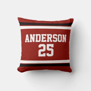 Red black white Personalized with name,#, Throw Pillow