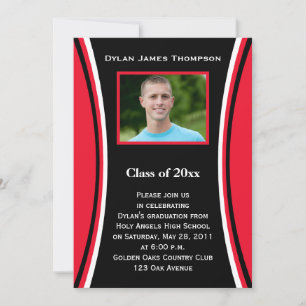 Red, Black, White Photo Graduation Invitation