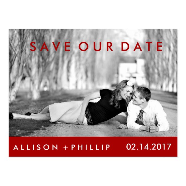 Red Black White Photograph Wedding Save Date Postcard
