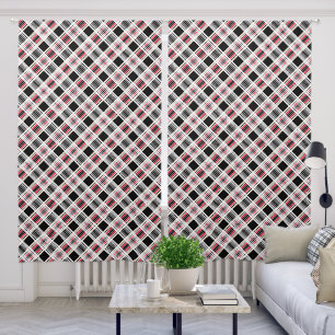 Red black white plaid blackout curtains