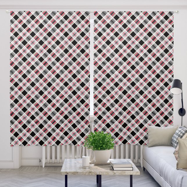 Red black white plaid blackout curtains (Living Room)